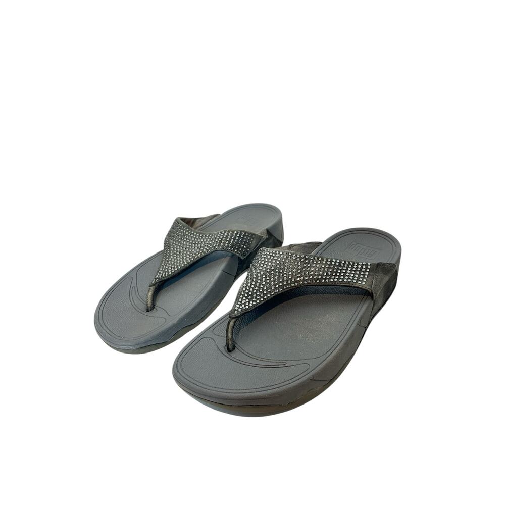 Fit Flop Rokkit Gray Suede Rhinestone Thong Sandal Women's Size 9 - Picture 5 of 11